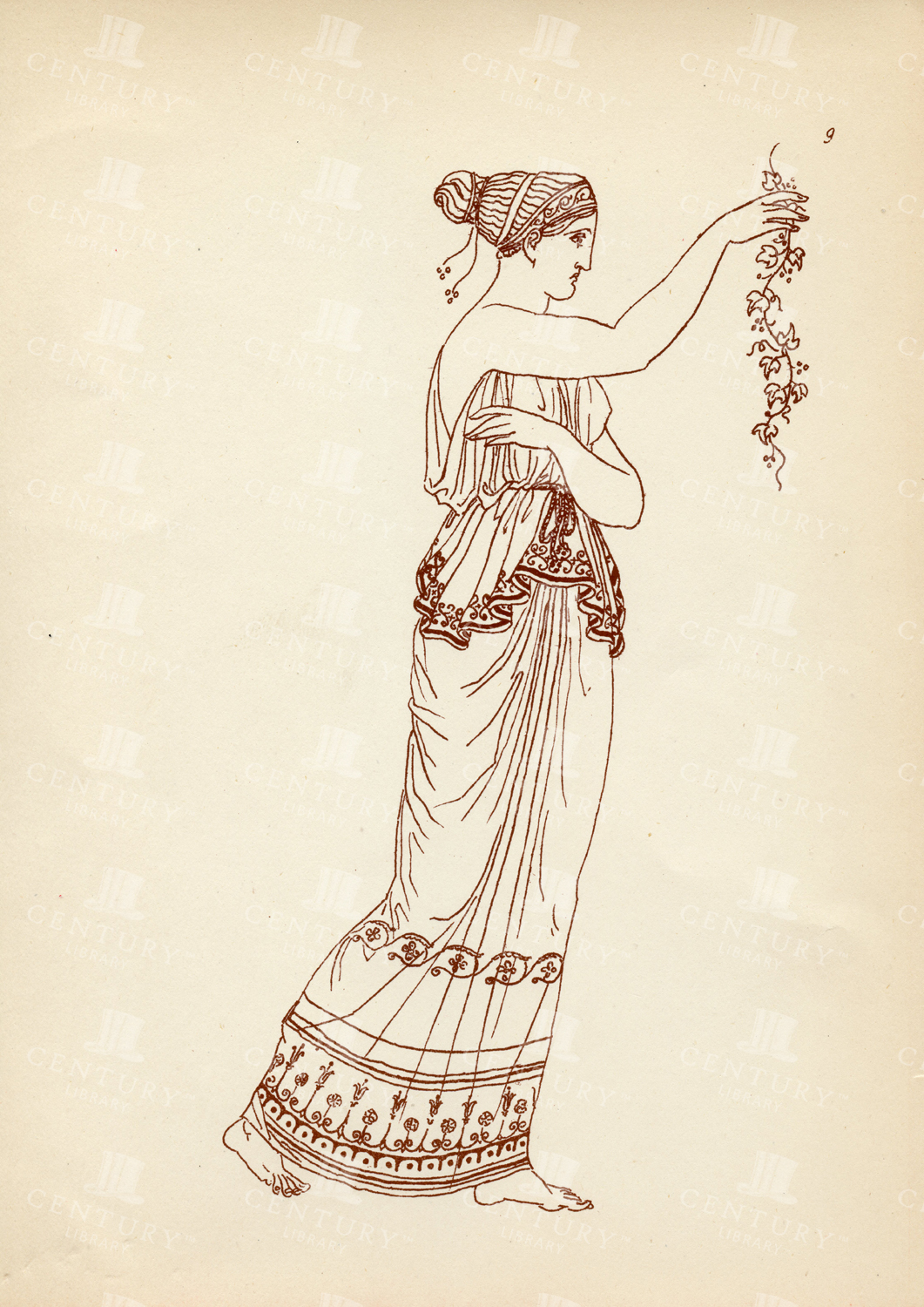 Antique 1883 Costume Print - Ancient Greek Female Costumes