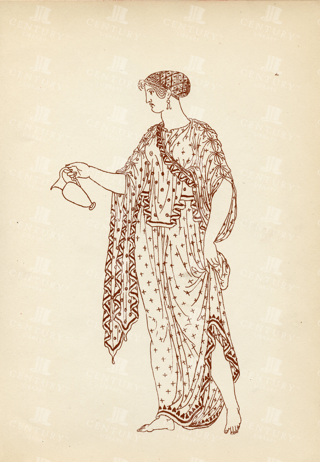 Antique 1883 Costume Print - Ancient Greek Female Costumes