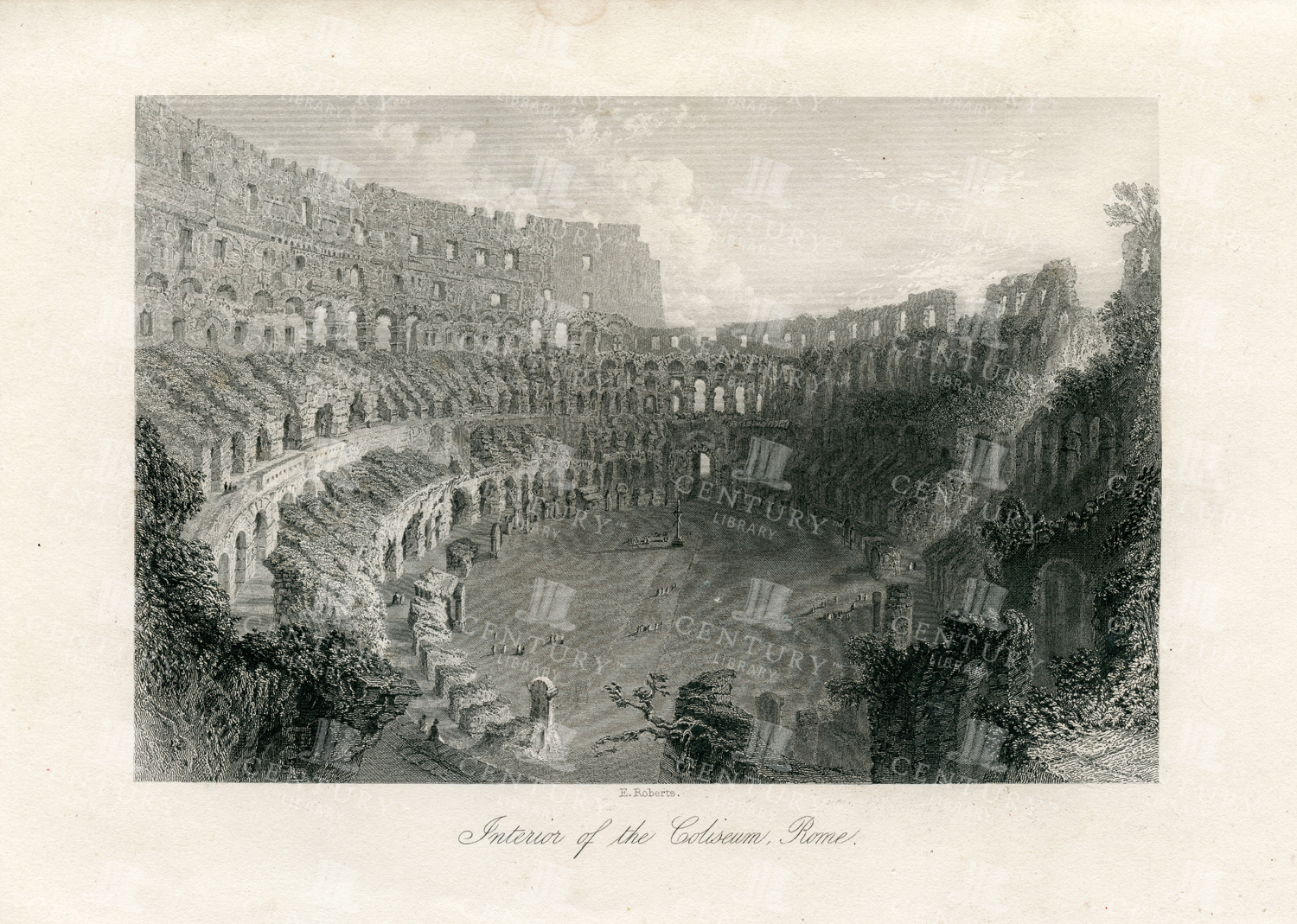 Vintage 1781 Print Showing The Interior Of The Coliseum, Rome