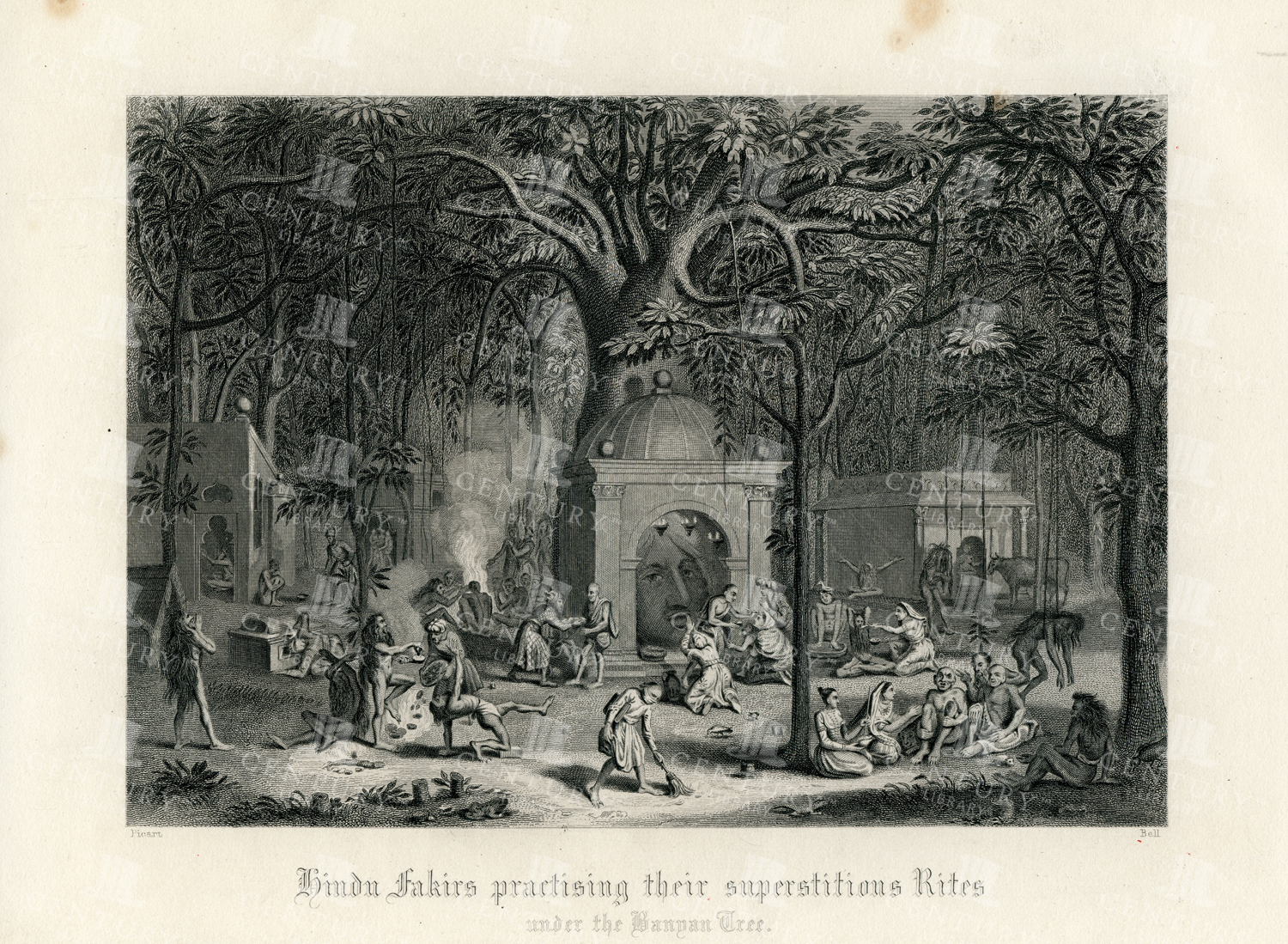 Hindu Fakirs Practicing Their Superstitions Rites - Vintage Engraving