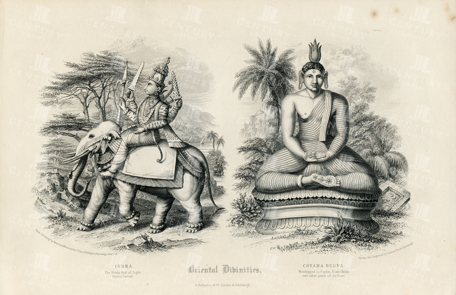 Vintage Faiths Of The World Engraving - Indra - Cotama Buddha
