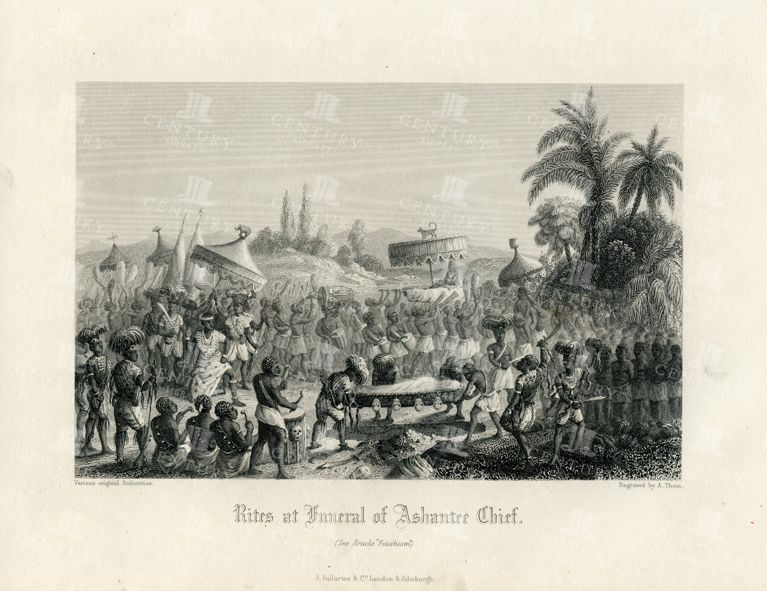 Rites At Funeral Of Ashantee Chief - 1840 Vintage Print