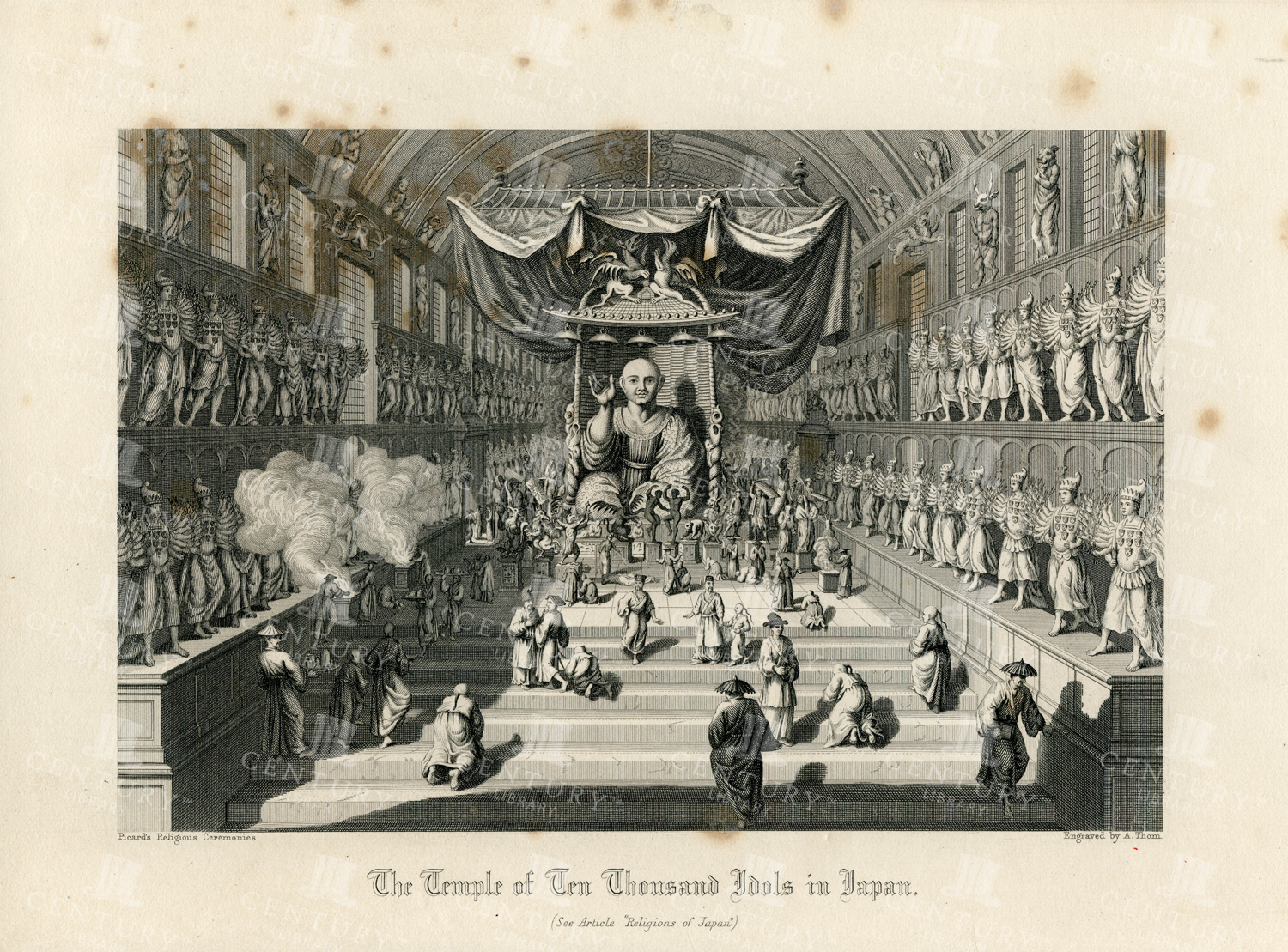Vintage Engraving  - The Temple Of Ten Thousand Idols In Japan