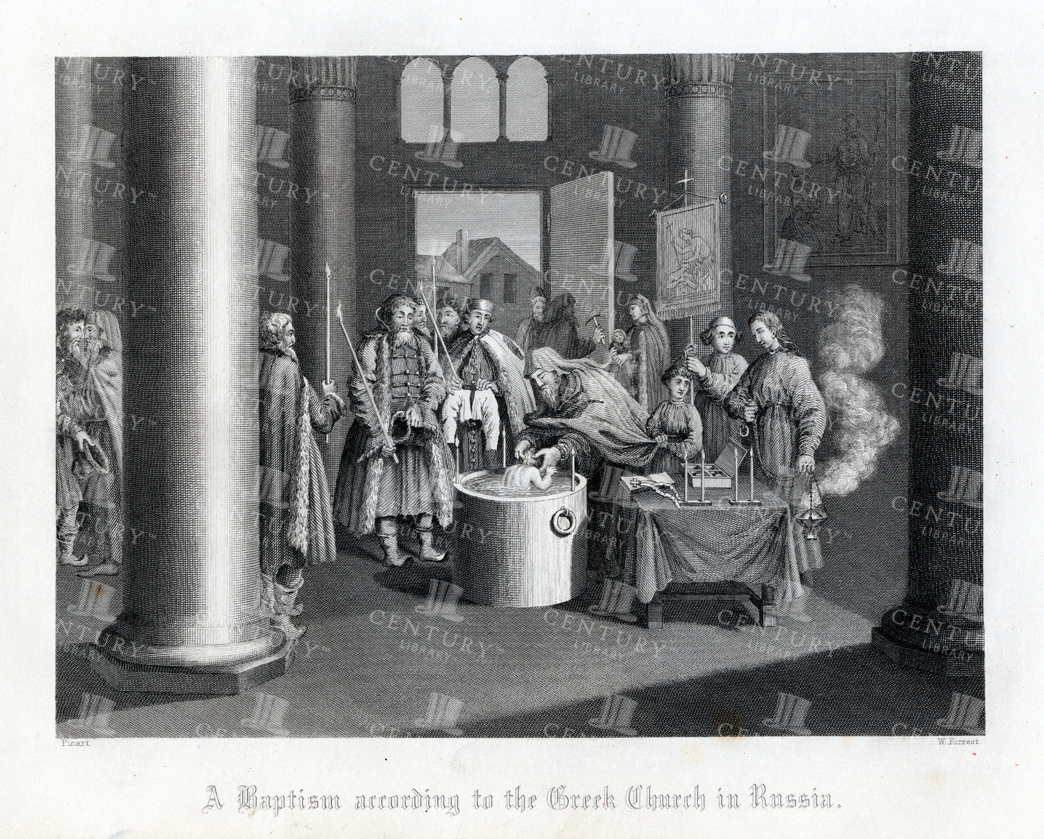 Vintage Print - A Baptism According To The Greek Church In Russia