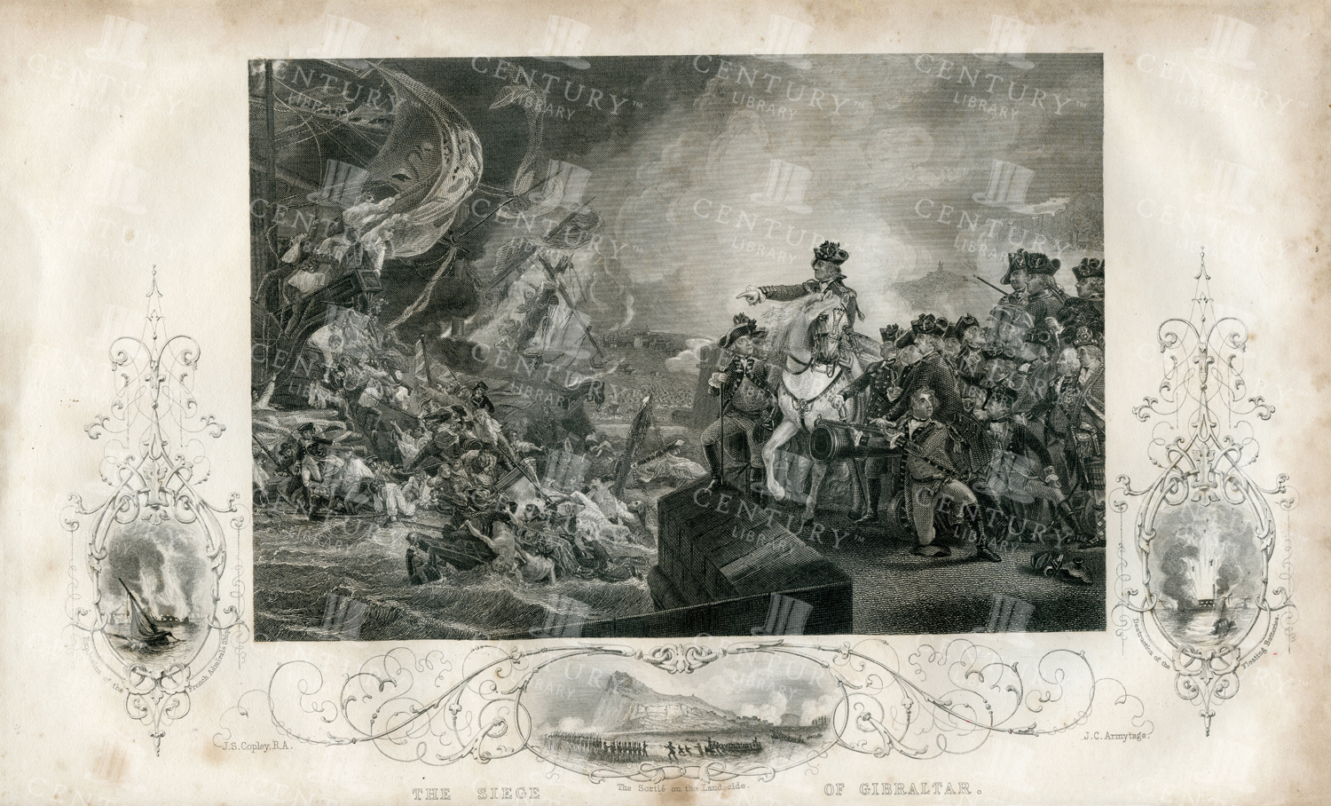 Vintage History Print Depicting The Siege Of Gibraltar - 1860 Print