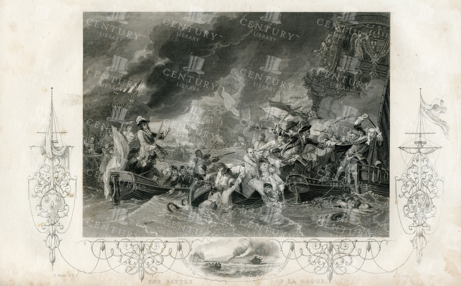 Vintage History Print Depicting The Battle Of La Hogue - 1860 Print