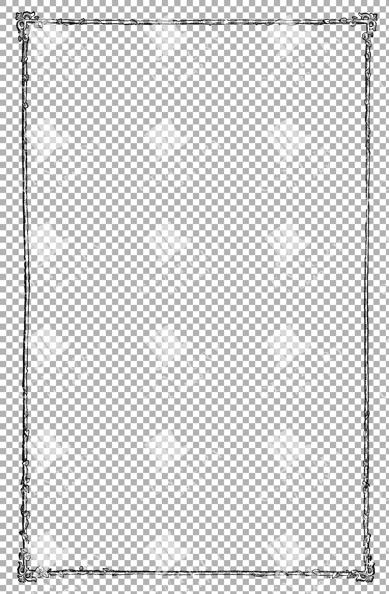 Ornate Vintage Border Frame Line Art With Floral Details