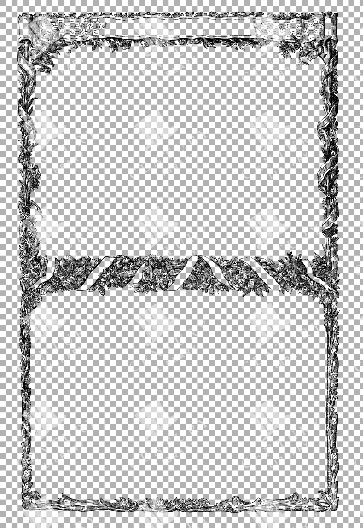 Vintage Frame With Floral And Ribbon Details Line Art