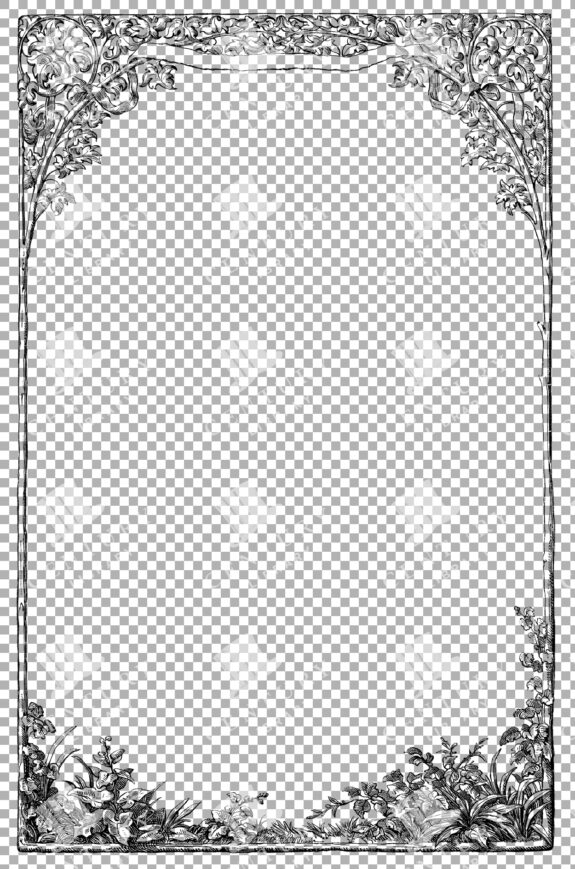 Vintage Botanical Frame Line Art With Flourish Details