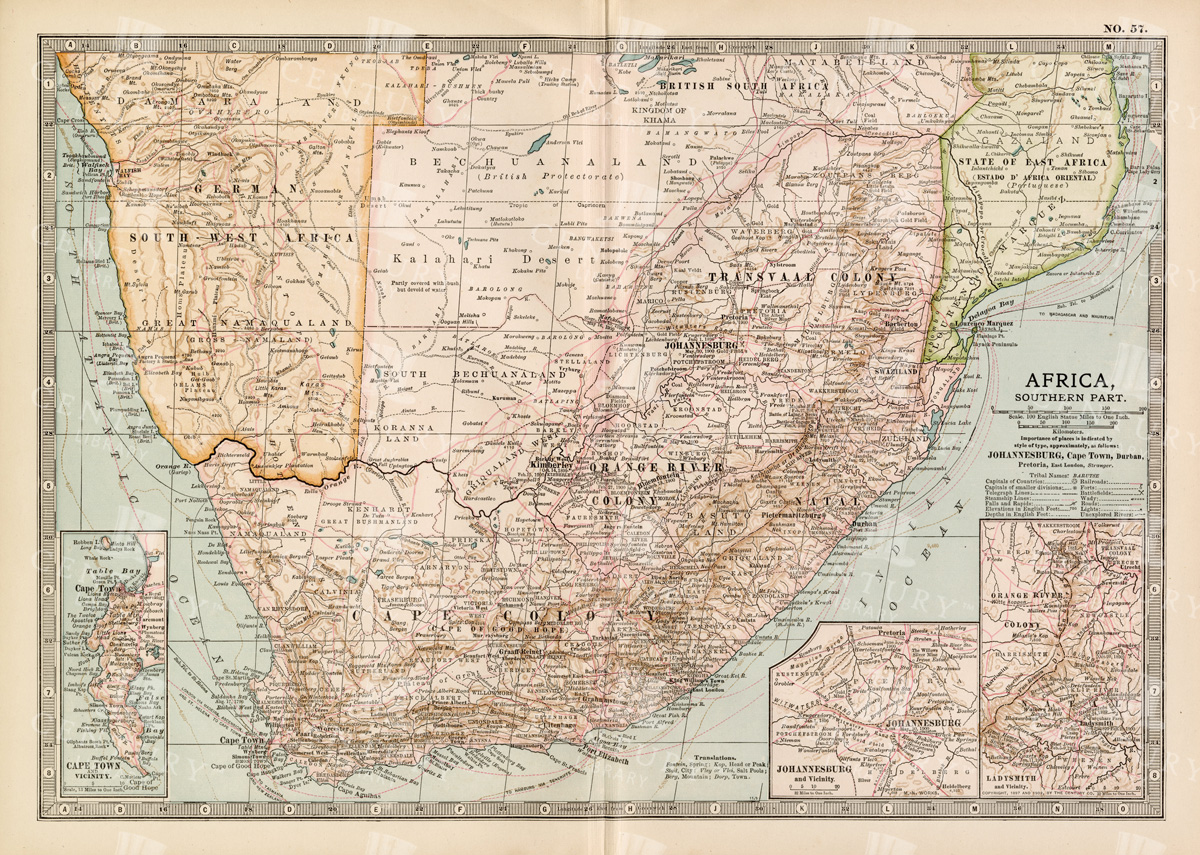 Vintage 1800s Map Of Southern Africa Including South Africa, Namibia, And Surrounding Territories - Antique Map