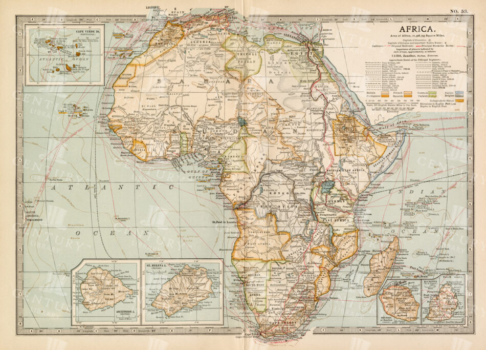 Antique 1800s Map Of Africa Showing Entire Continent And Colonial Territories - Vintage Historical Cartography