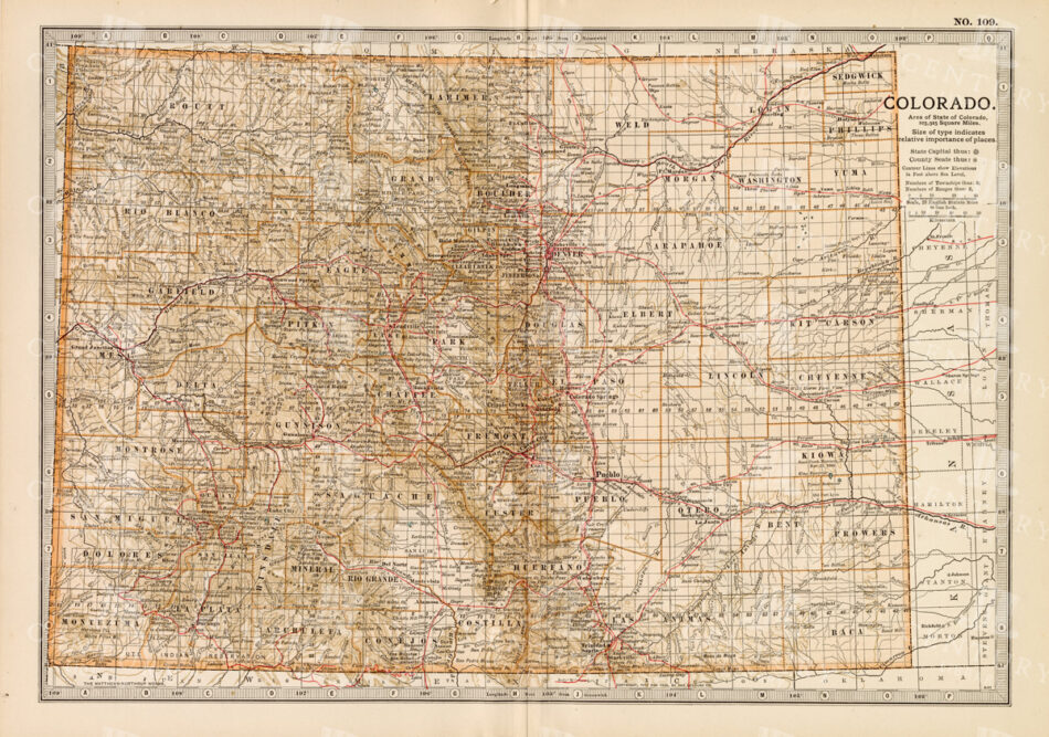 Detailed Antique Map Of Colorado Highlighting Major Cities And Geographic Features