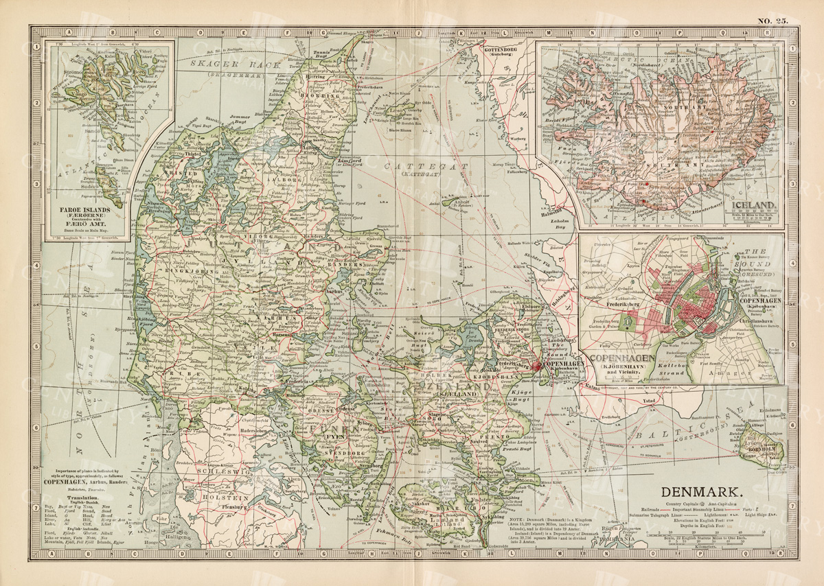 Antique Map Of Denmark Including Copenhagen, Faroe Islands, And Iceland Inset