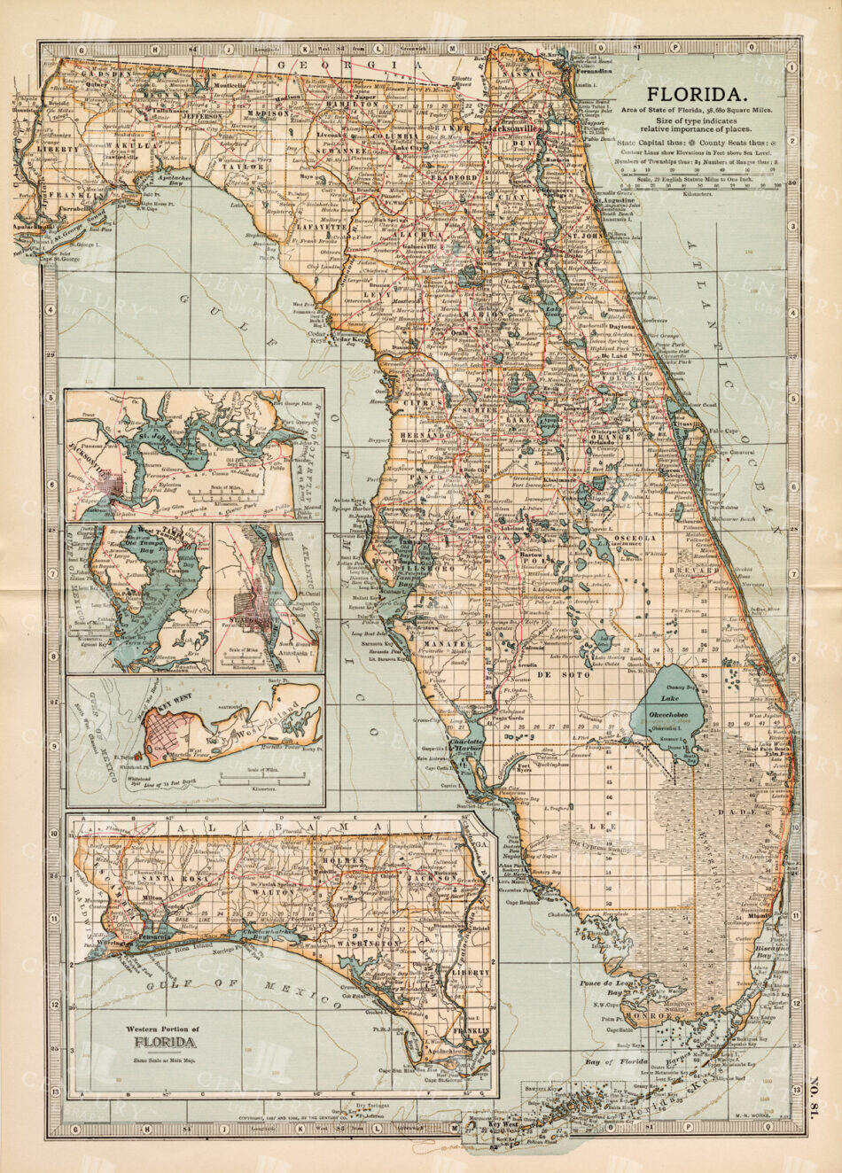 Antique Map Of Florida Highlighting Key Regions And Coastal Areas