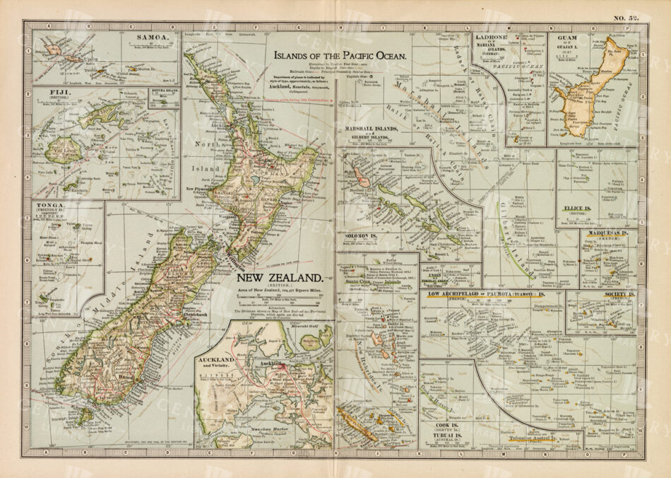 1897 Map Of New Zealand And Pacific Islands