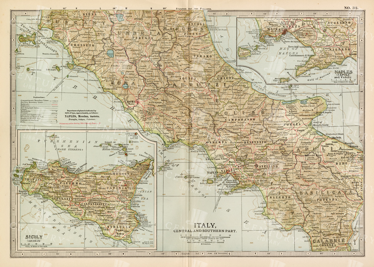 1897 Map Of Italy: Central And Southern Regions