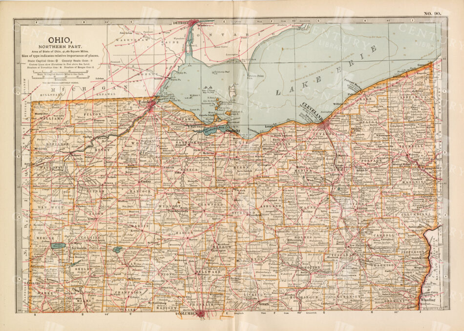 Antique Map Of Northern Ohio With Detailed City And County Lines