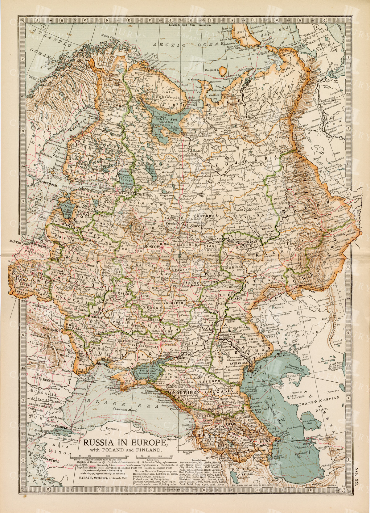 19th Century Russia In Europe With Poland And Finland Vintage Map