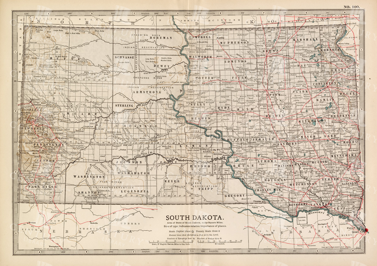 19th Century Map Of South Dakota With County Divisions