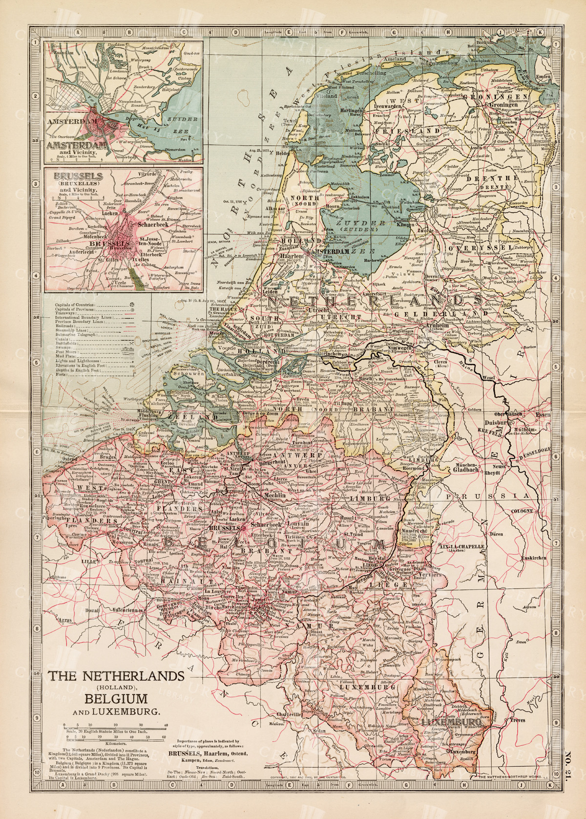 Detailed 19th Century Map Of The Netherlands, Belgium, And Luxembourg