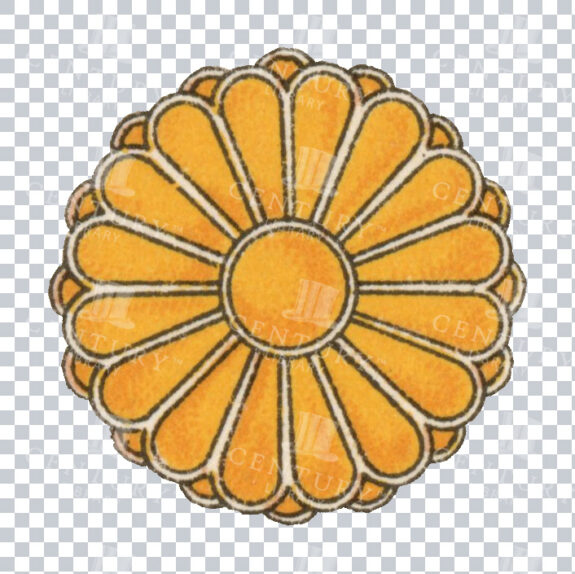 Vintage Yellow Heraldic Flower Emblem With Detailed Petal Design From 1800s