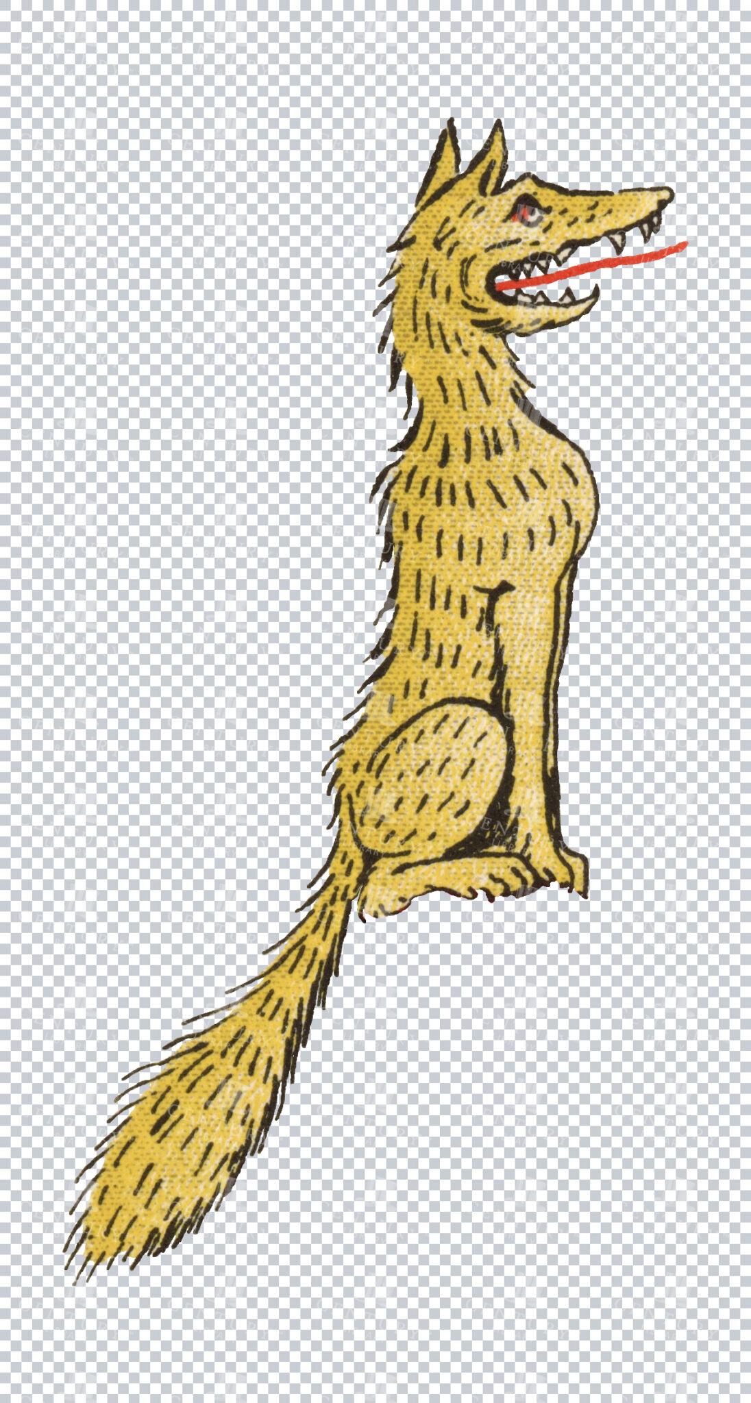 Heraldic Yellow Wolf With Long Tail