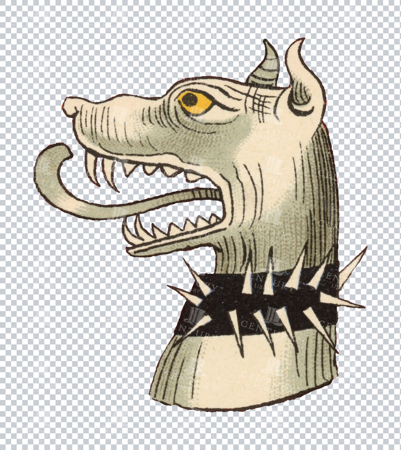 Heraldic Dog Head With Horns And Collar