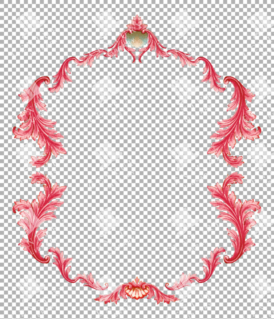 Ornate Red And Pink Frame With Floral Motifs And Leaf Embellishments