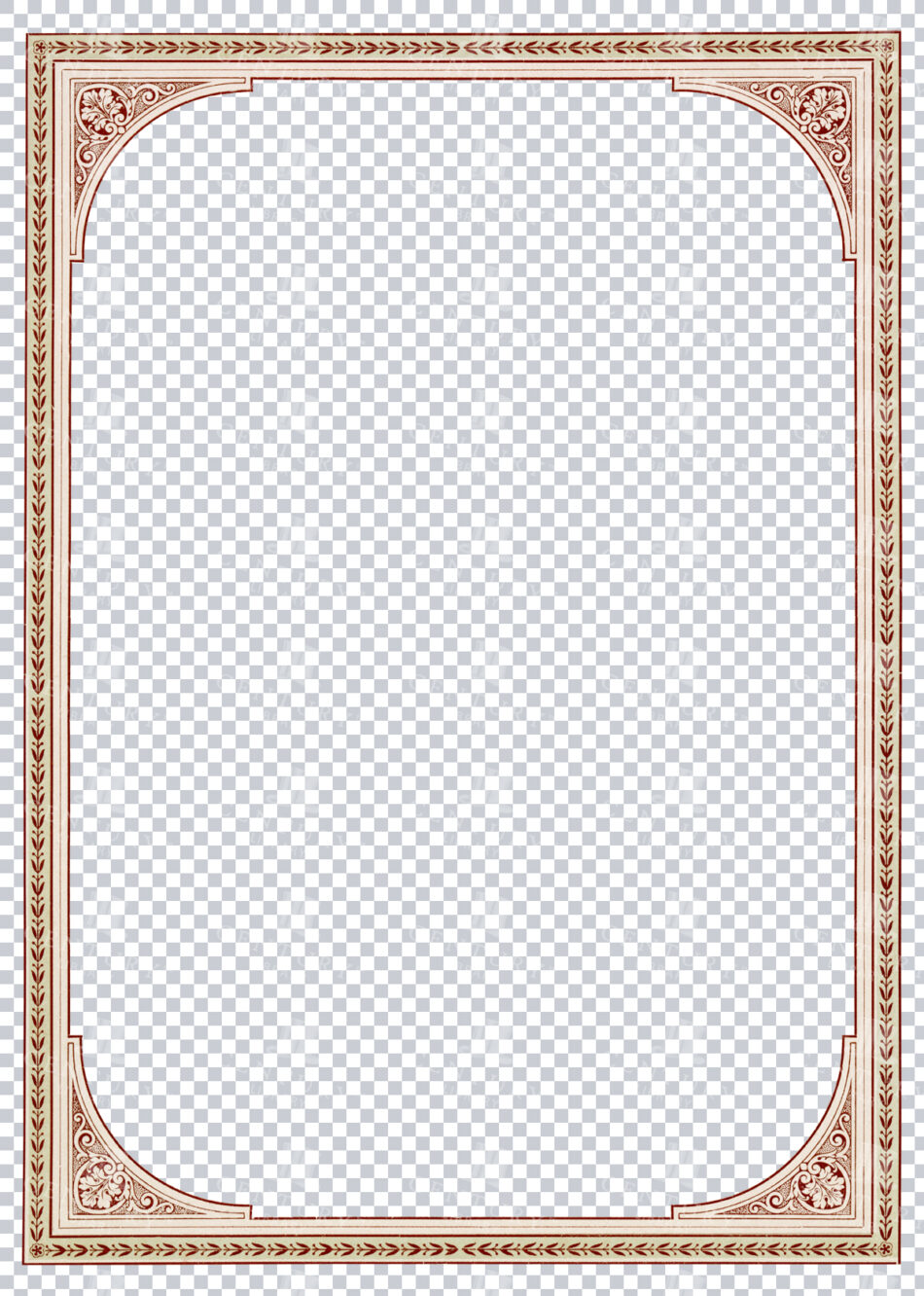 Ornate Red And Cream Border With Acanthus Corner Medallions And Leaf Rails - Rounded Rectangular Frame With Wide Margin
