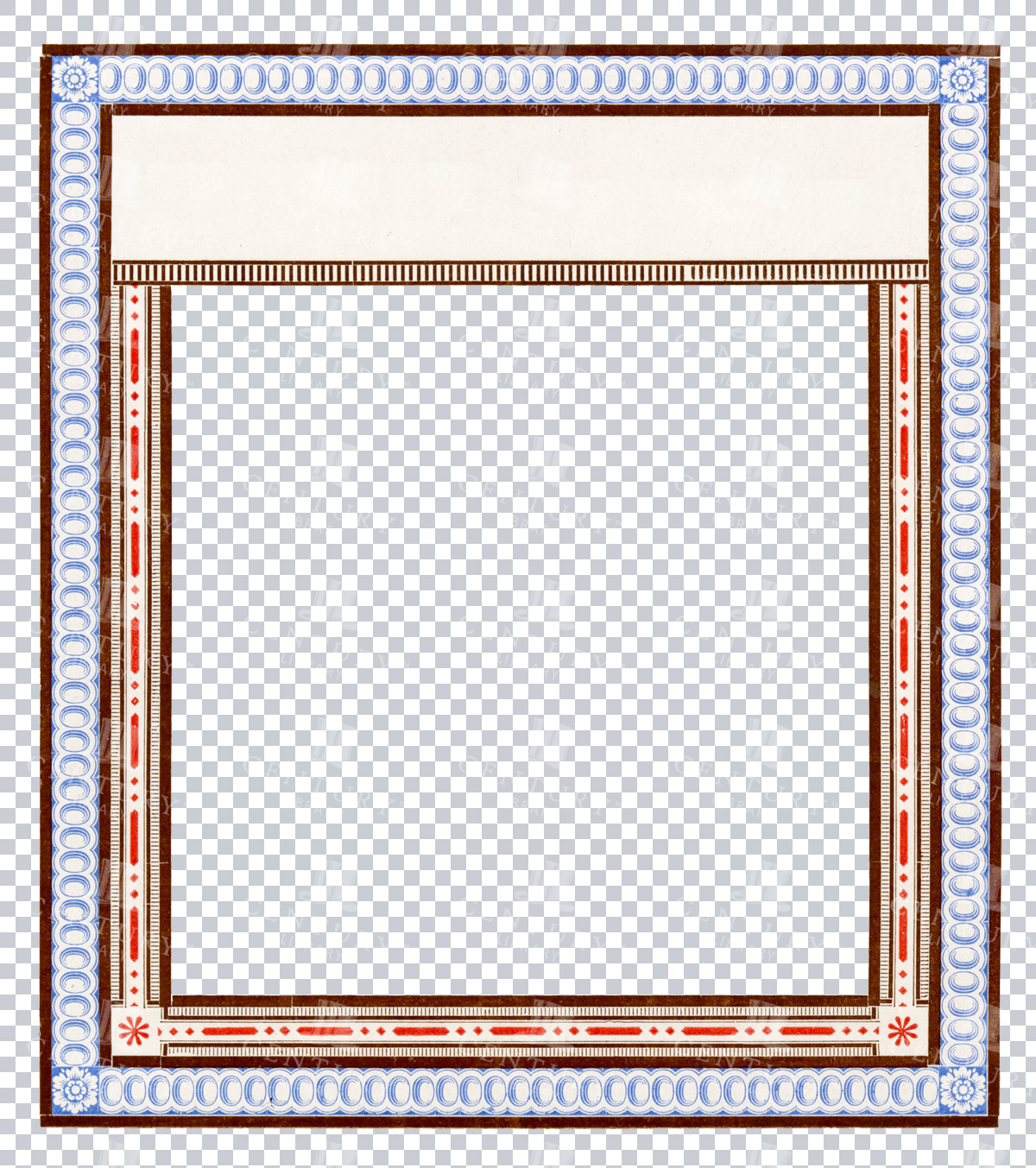 19th Century Ornate Frame With Blue And Red Embellishments