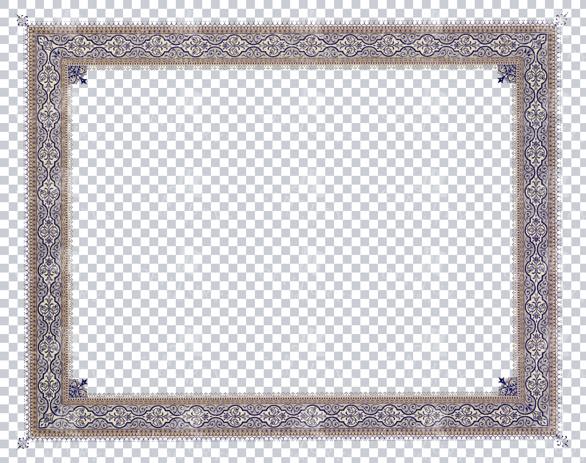 Vintage Decorative Frame With Ornate Blue And Gold Detailing
