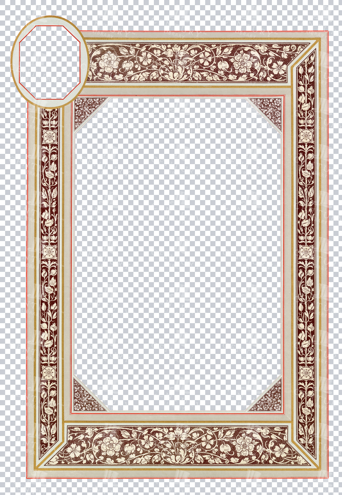 Vintage Gold And Maroon Ornate Frame With Intricate Decorative Patterns