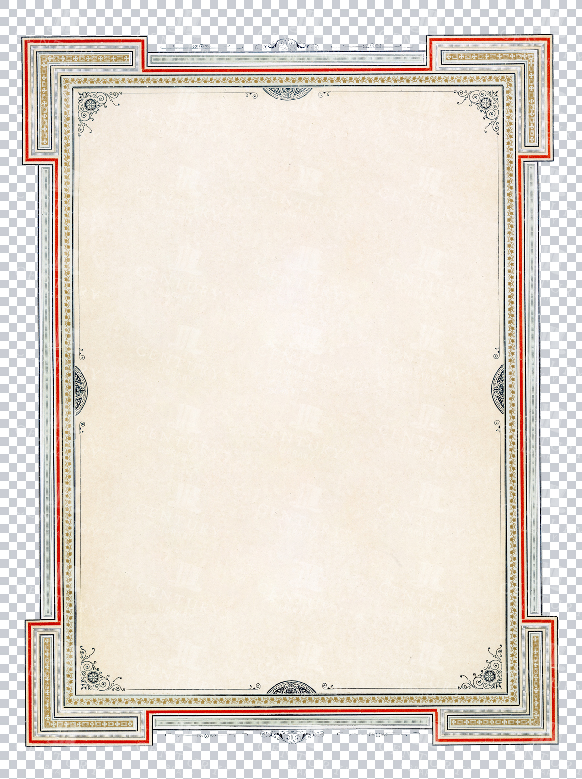 Classic Vintage Frame Design With Subtle Red, Black And Gold Border Accents