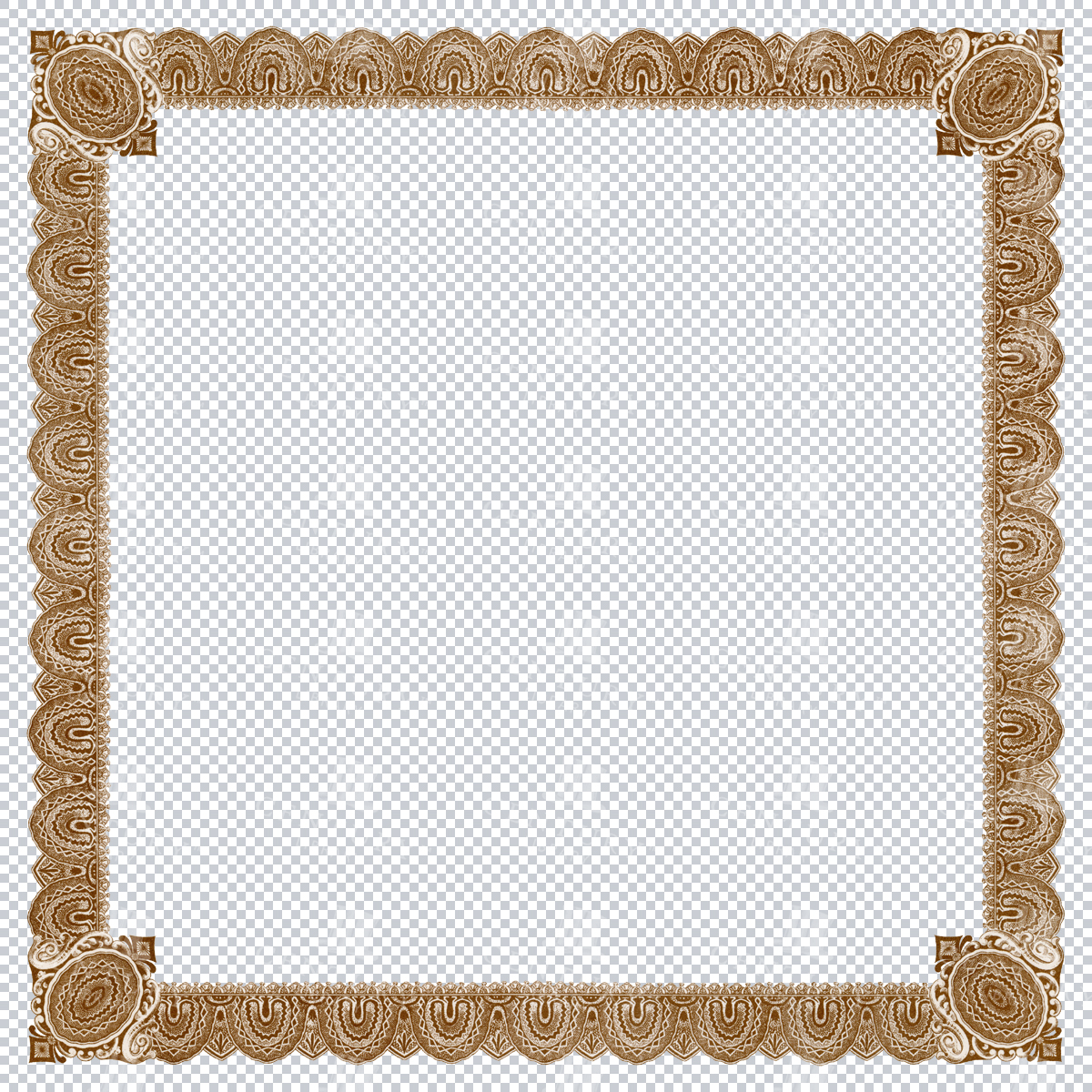 Brown Ornate Square Frame With Paisley Corners And Decorative Border