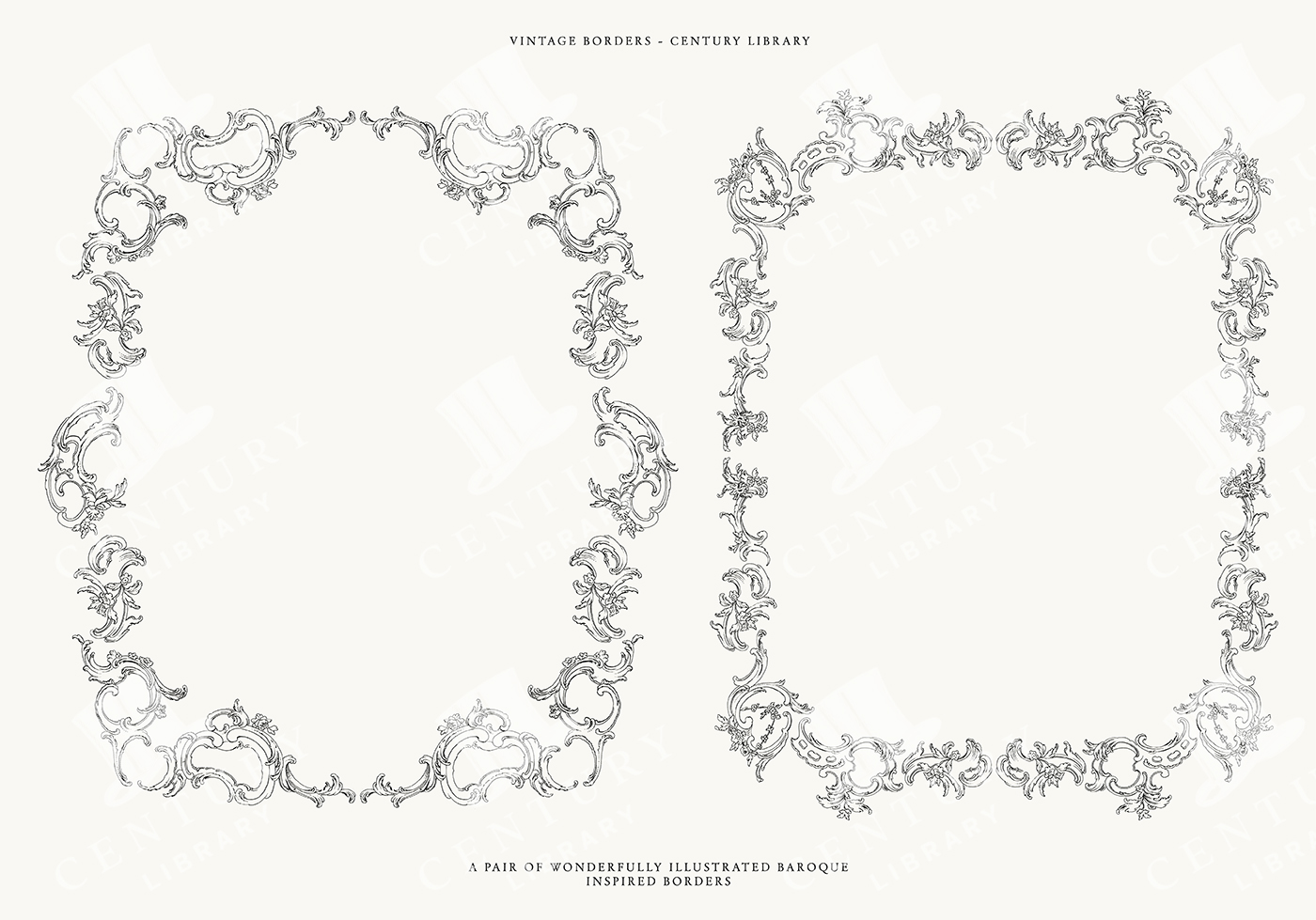 Pair Of Rococo Inspired Borders For Invites / Packaging / Branding