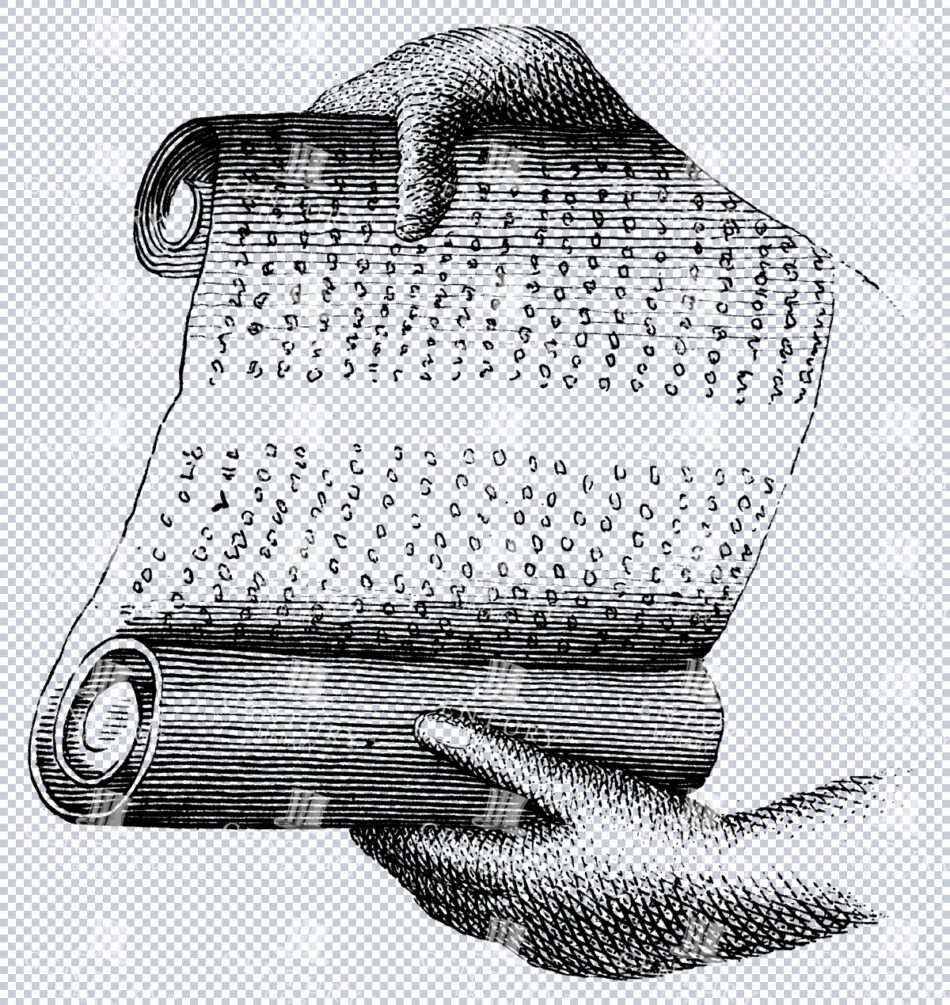 Cross Hatch Vintage Illustration Png Of Hands Holding A Letter Manuscript Or Scroll