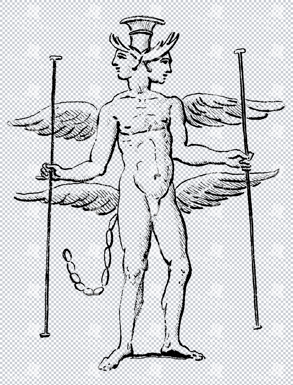 Crudely Drawn Greek God Janus Line Art Illustration