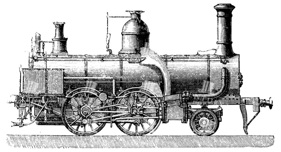 Detailed Line Art Illustration Of An Old Locomotive