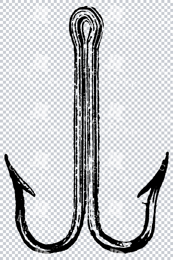Vintage Fishing Hook Line Art Illustration