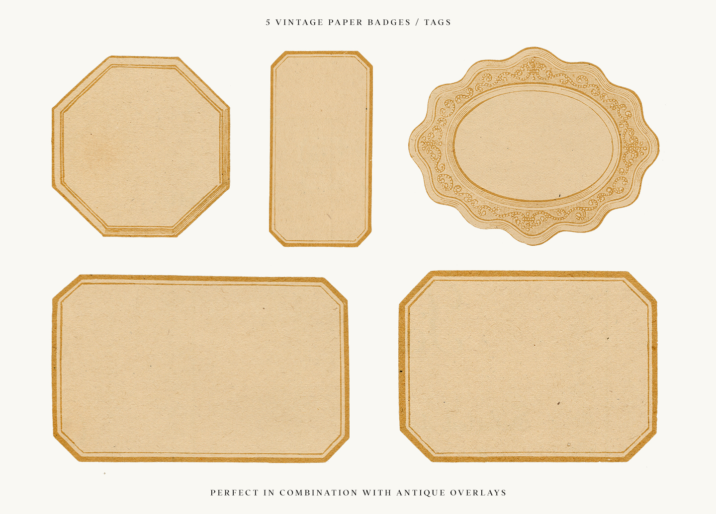 5 Vintage Paper Badges And Tags With Ornate Borders For Diy Crafts