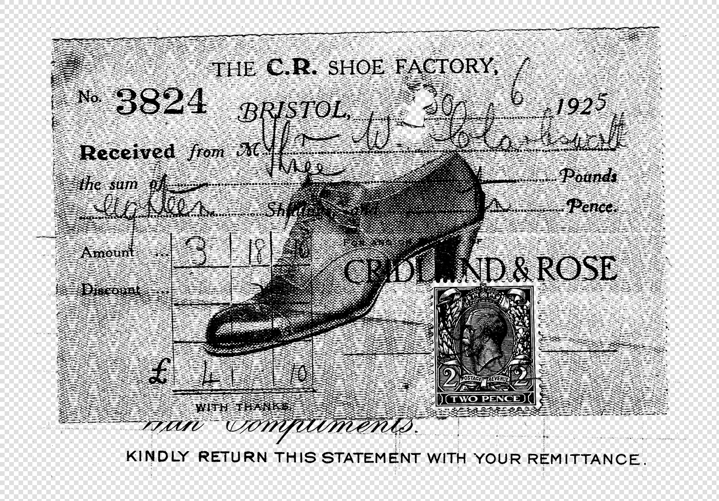 Vintage Bristol Shoe Shop Receipt Transparent Overlay