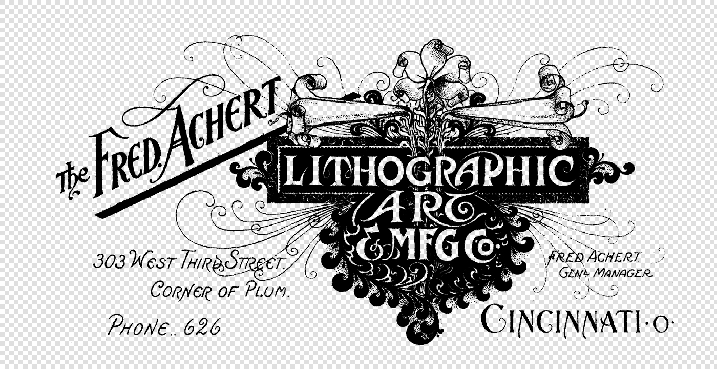 Decorative Lithographic Art Logo with Ornamental Flourishes & Typography