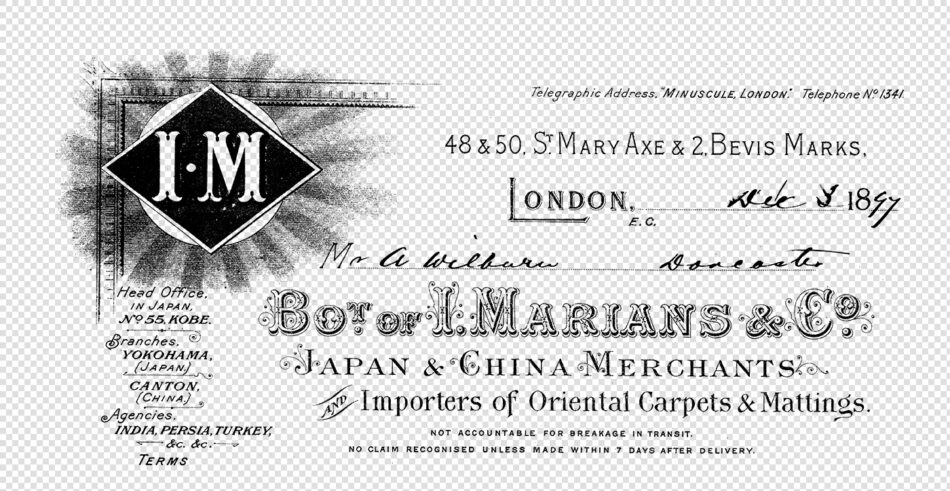 Antique Merchant Invoice – 1897 Japan & China Trade Receipt with Ornate Lettering