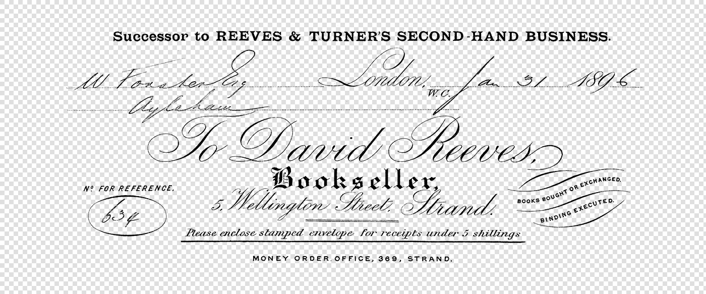 Vintage Bookseller Invoice (1896) - David Reeves - Antique Business Ephemera
