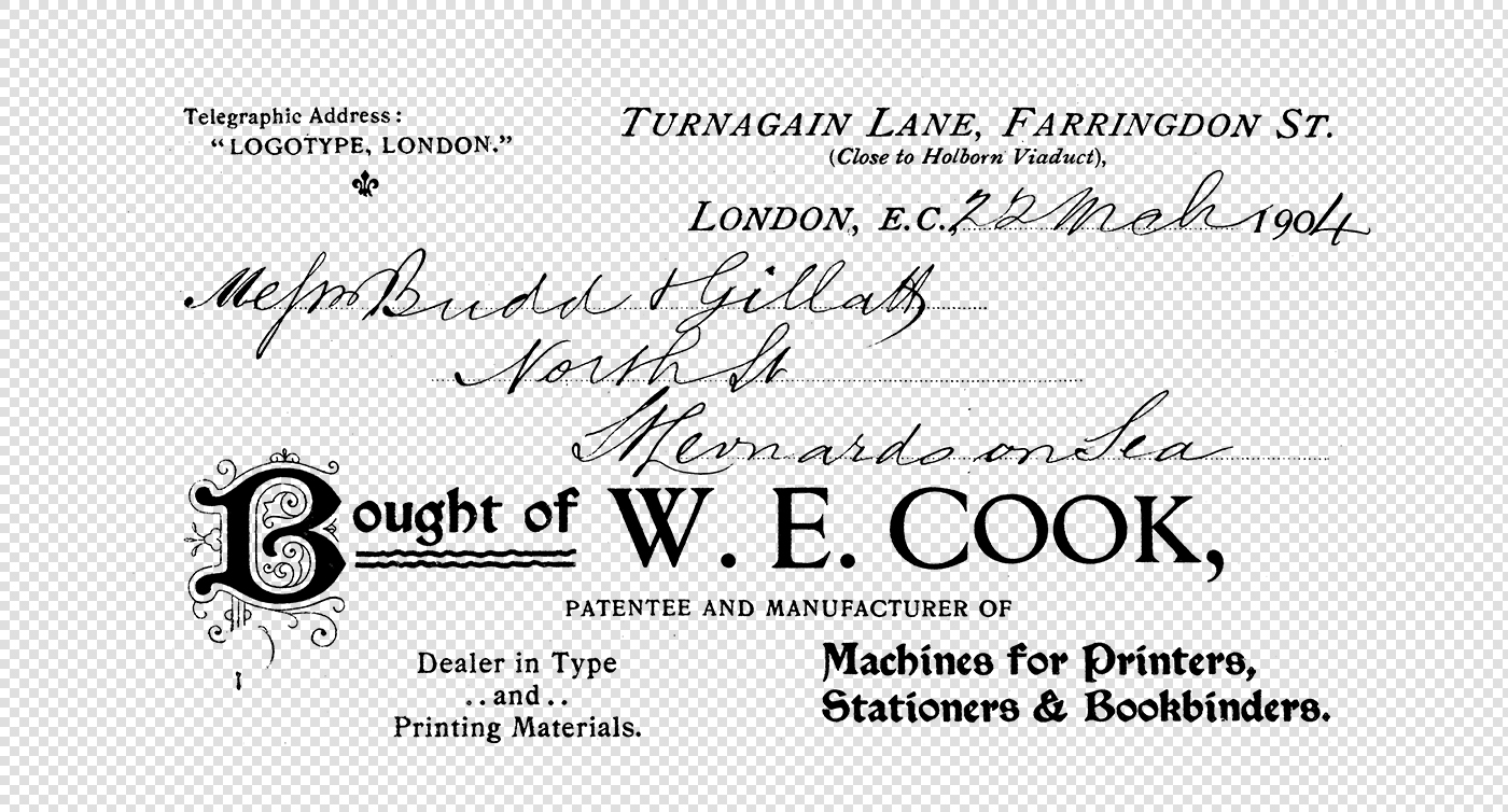 Edwardian Invoice (1904) - W.E. Cook - Antique Printing & Bookbinding Receipt