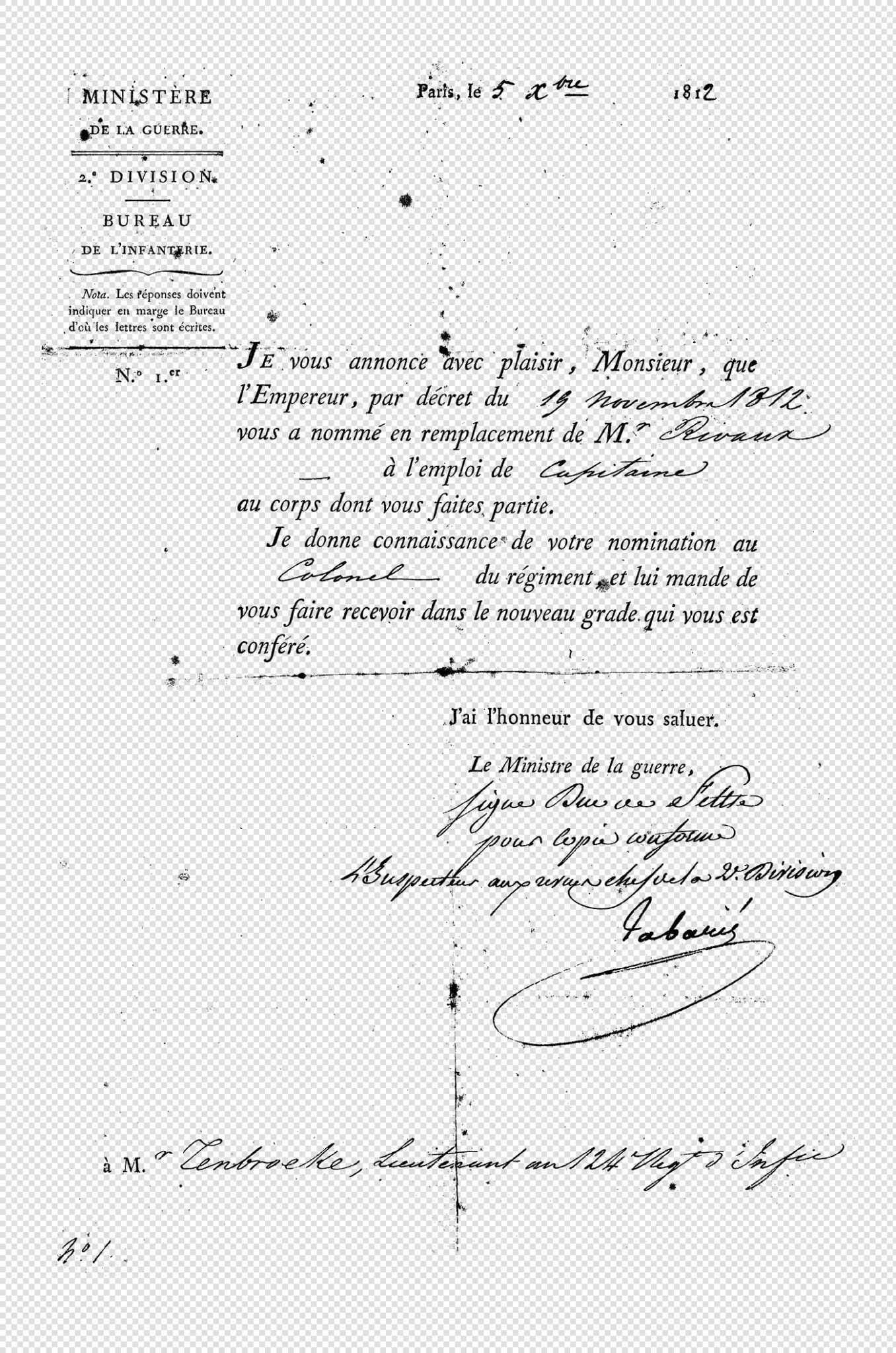 Napoleonic Military Appointment Letter (1812) – Antique French Official Document