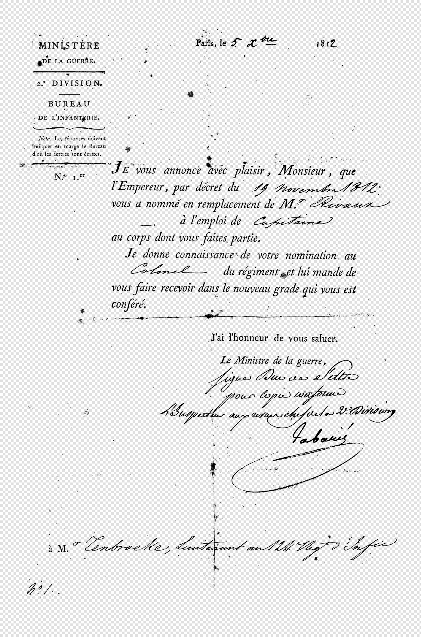 Napoleonic Military Appointment Letter (1812) – Antique French Official Document