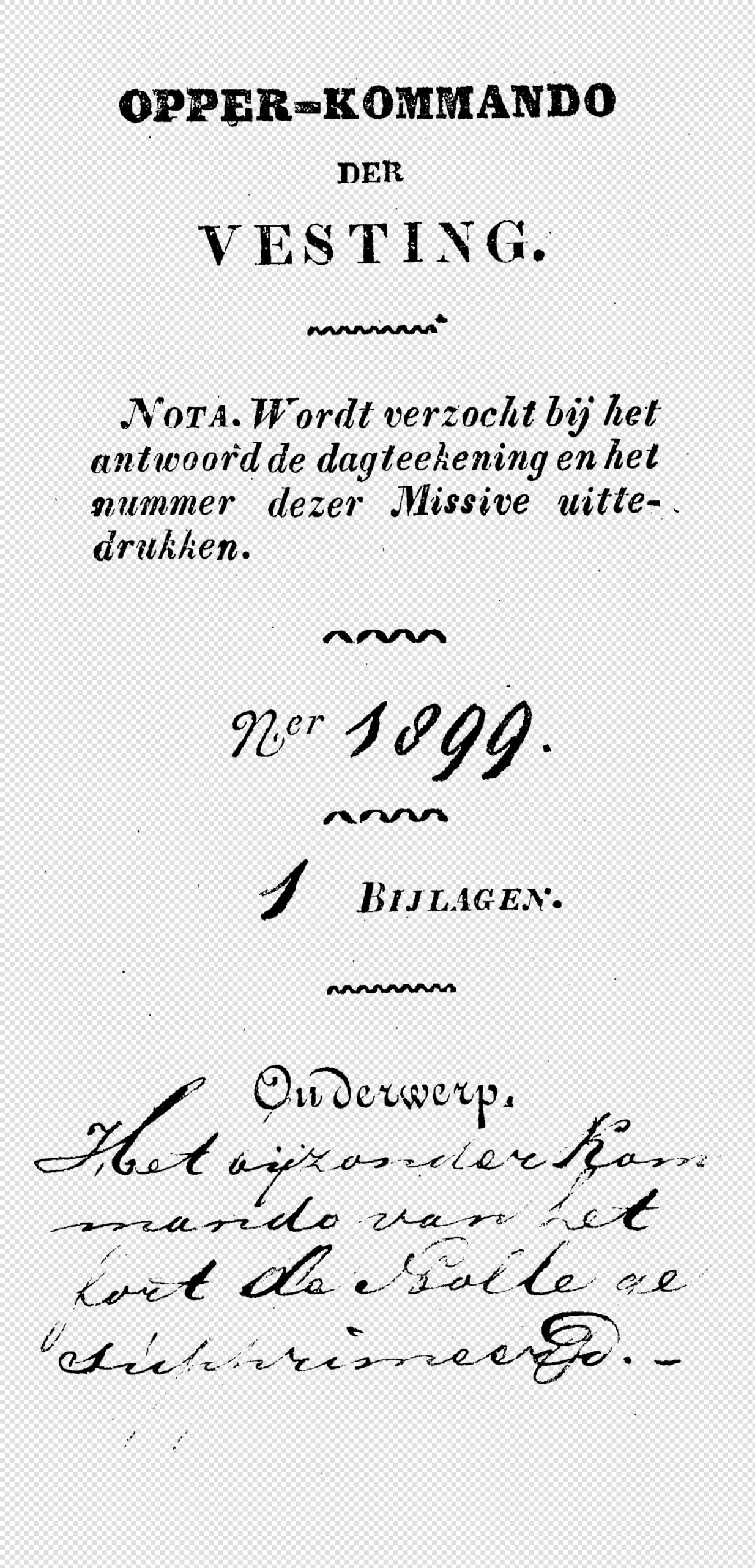 19th Century Dutch Military Order – Vintage Fortress Command Document (1899)