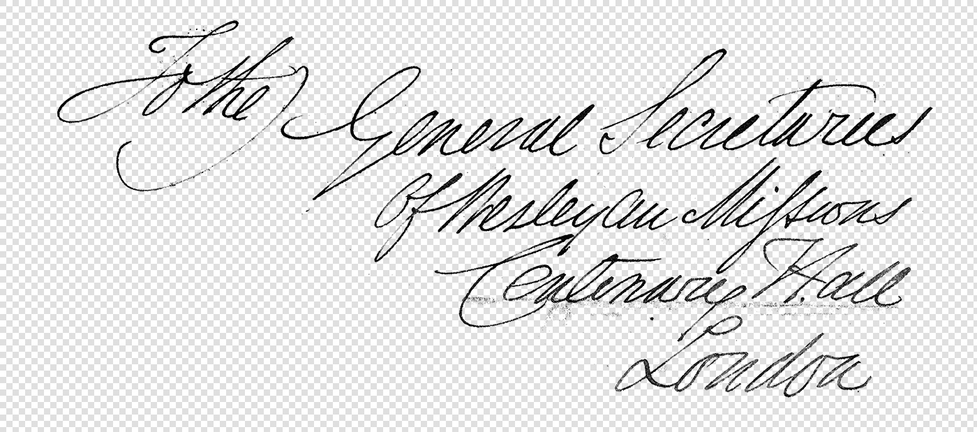 Handwritten Calligraphy from Front of Postcard Envelope