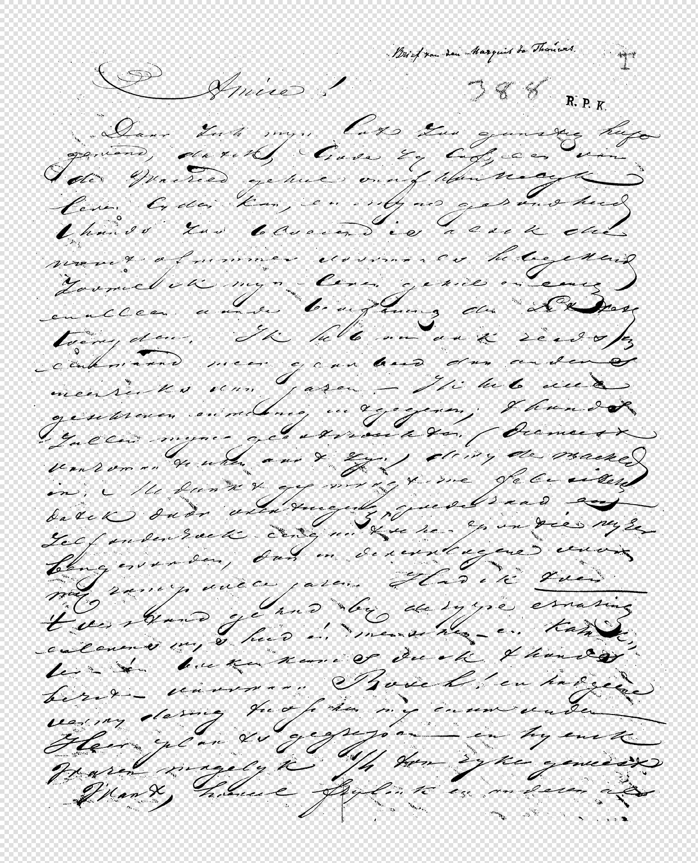 Decorative Handwritten Letter with RPK Stamp and Transparent Background